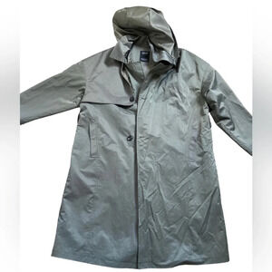 Matcha Story hooded long  line zipper button trench jacket Sz L